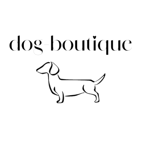 Referenzen ELLA & ELLOS: Logo der Dog-Boutique, Silhouette eines Dackels unter dem Schriftzug "dog-boutique" in eleganter minimalistischer Schrift, zeigt Markenidentität.