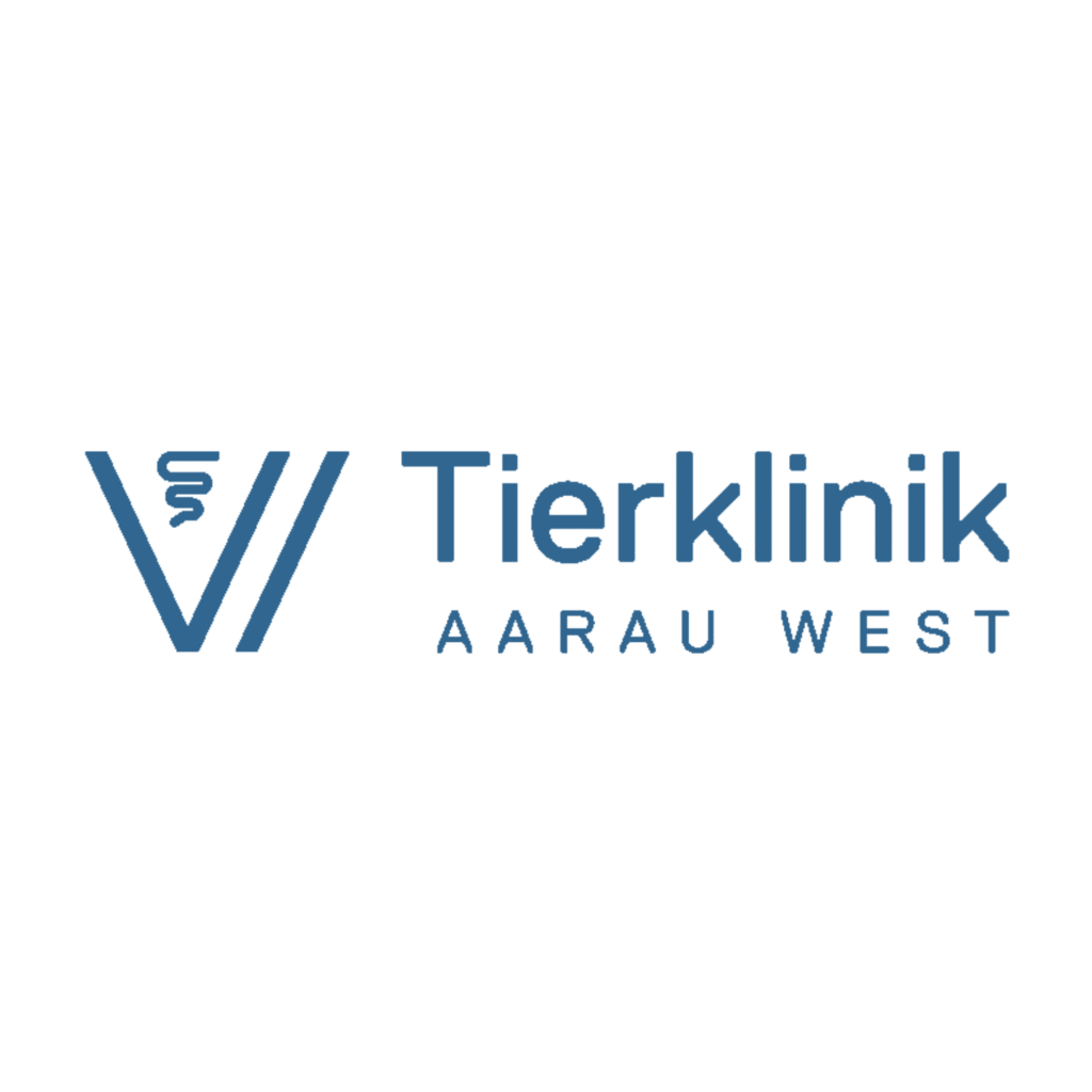 Blue logo of Tierklinik Aarau West with stylized V and lettering, reference client in the veterinary and digital marketing sector.